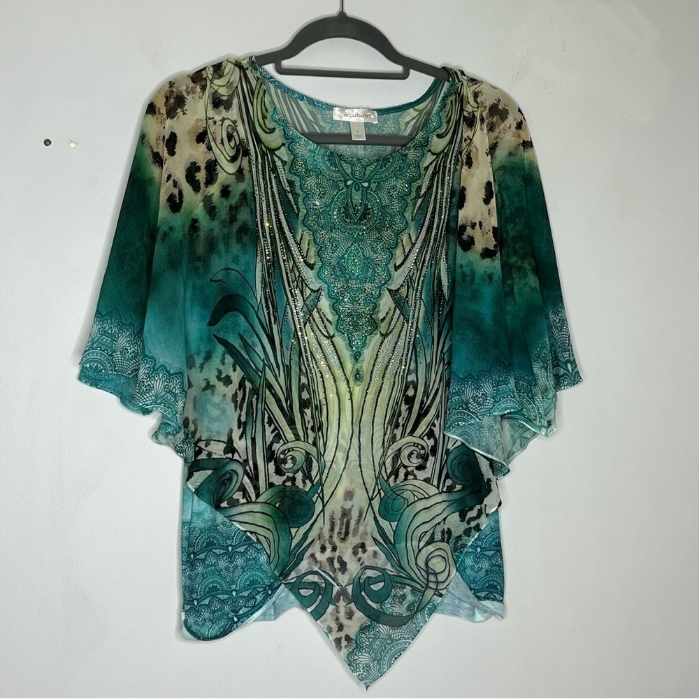 Dressbarn Size Small Mob Wife Overlay Asymmetric Flowy Sparkle Blouse